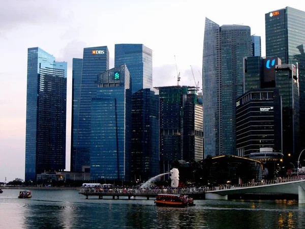 Singapore March 2016 Great Buildings Singapore City Merlion Fountain Marina — Stock Photo, Image