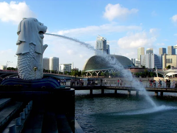 Singapour Mars 2016 Marina Bay Avec Célèbre Fontaine Merlion Symbole — Photo