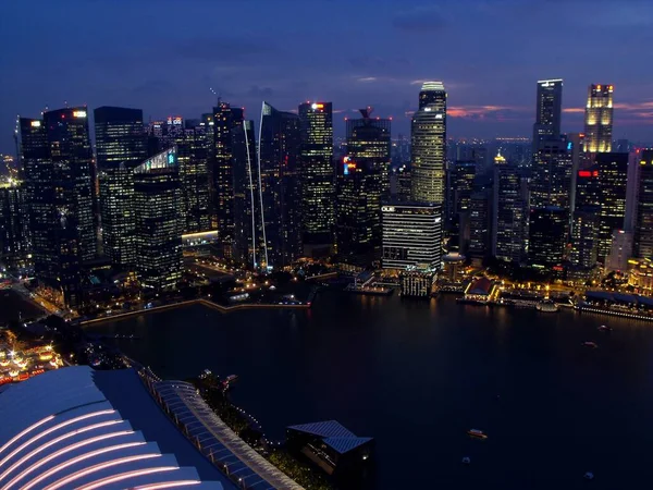 Singapur Marca 2016 Zachód Słońca Widok Budynki Marina Bay Singapur — Zdjęcie stockowe