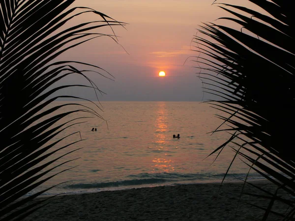Дві Пари Закоханих Лазні Заході Сонця Самотньому Пляжі Острів Кох — стокове фото