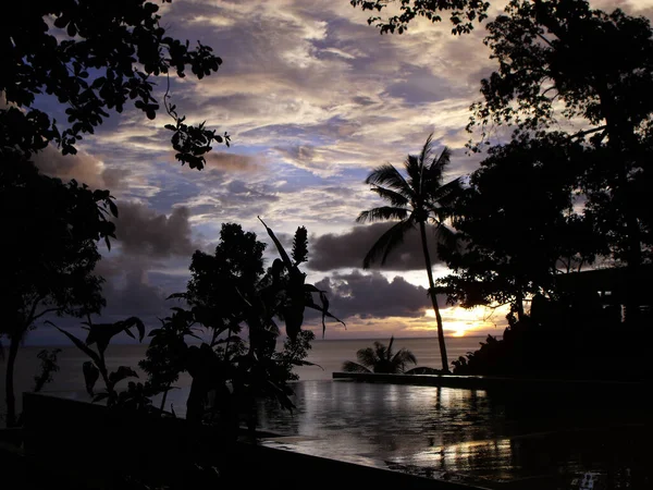 Romantische Zonsondergang Tussen Bomen Van Koh Chang Island Thailand — Stockfoto