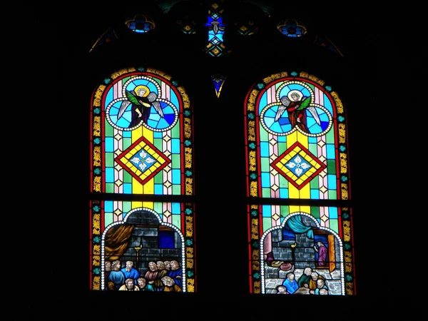 Bangkok Thailand September 2015 Two Stained Glass Windows Assumption Cathedral — Stock Photo, Image