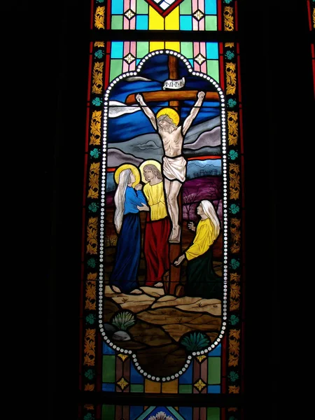 Bangkok Thailand September 2015 Jesus Christ Crucified Stained Glass Window — Stock Photo, Image