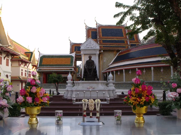 Bangkok Thailand Januar 2016 Opfergaben Vor Dem Denkmal Von König — Stockfoto