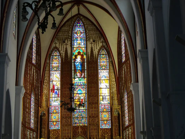 Hanói Vietnã Junho 2016 Vitrais Altar Mor Catedral São José — Fotografia de Stock