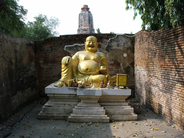 Ayutthaya Tayutthaya Thajsko Ledna 2013 Usmívající Zlatý Buddha Jednom Chrámů — Stock fotografie