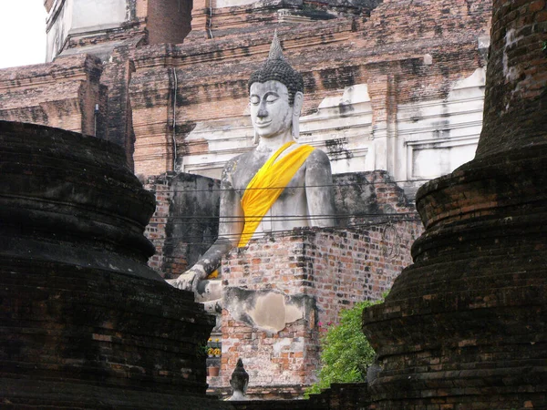 Ayutthaya Thajsko Ledna 2013 Velká Kamenná Socha Buddhy Ayutthaya Bývalém — Stock fotografie
