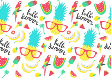 Yaz desen. Karpuz, ananas ve tatil öğeleri.