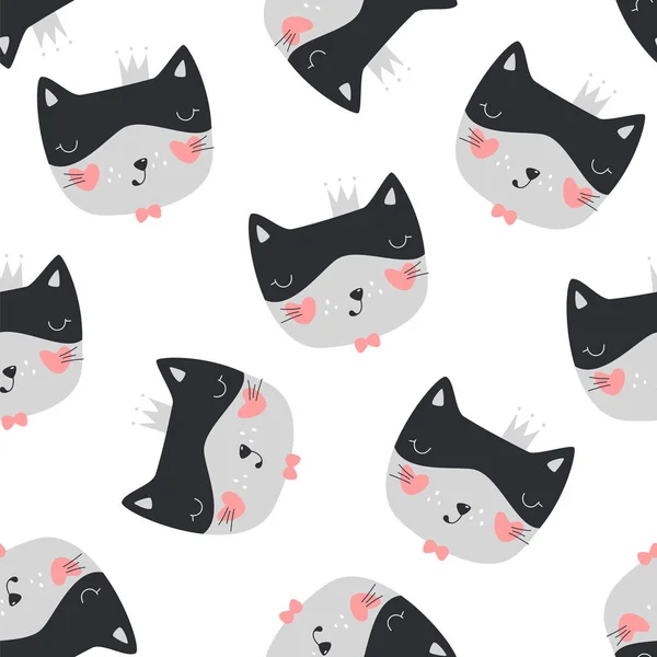Seamless pattern with cute cat. — Stock Vector