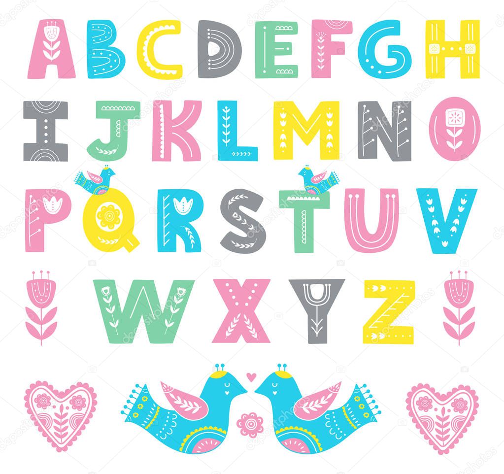Alphabet in scandinavian style for kids.