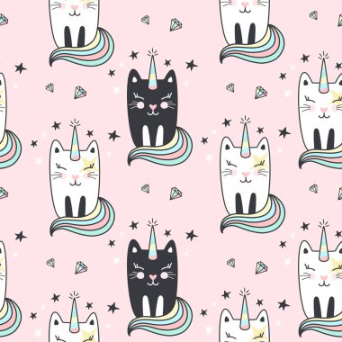 Sevimli caticorns ile Seamless modeli.