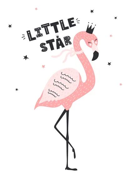 Niedlicher Flamingo mit Text kleiner Stern. — Stockvektor