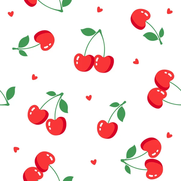 Motif sans couture avec des cerises sur fond blanc. — Image vectorielle