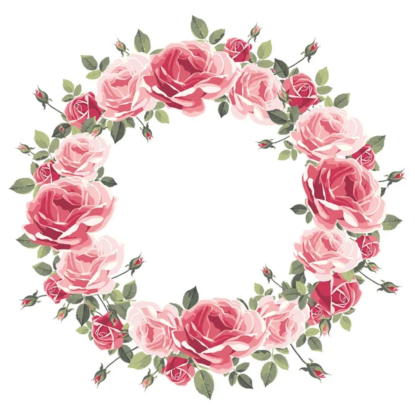 Вінок Вінтажних Рожевих Троянд Білому Тлі Векторні Ілюстрації — стоковий вектор