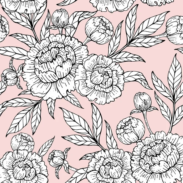 Motif Sans Couture Avec Pivoine Sur Fond Rose Illustration Vectorielle — Image vectorielle