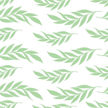 Beyaz zemin üzerine yeşil yaprakları ile Seamless modeli. Vektör çizimler