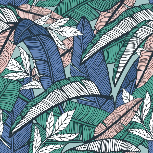 Modèle Tropical Sans Couture Avec Des Feuilles Banane Illustration Vectorielle — Image vectorielle