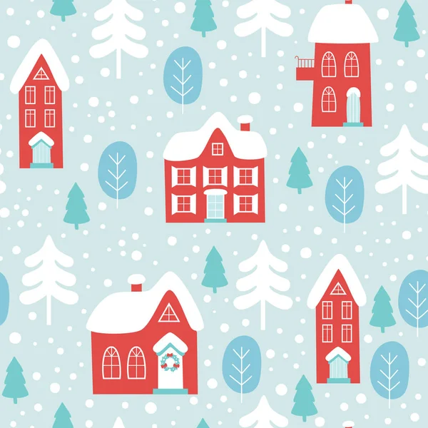 Winter Weihnachten nahtlose Muster mit Häusern. Vektor — Stockvektor