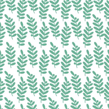 Yeşil yaprakları ile Seamless modeli. Çizilmiş vektör çizim el