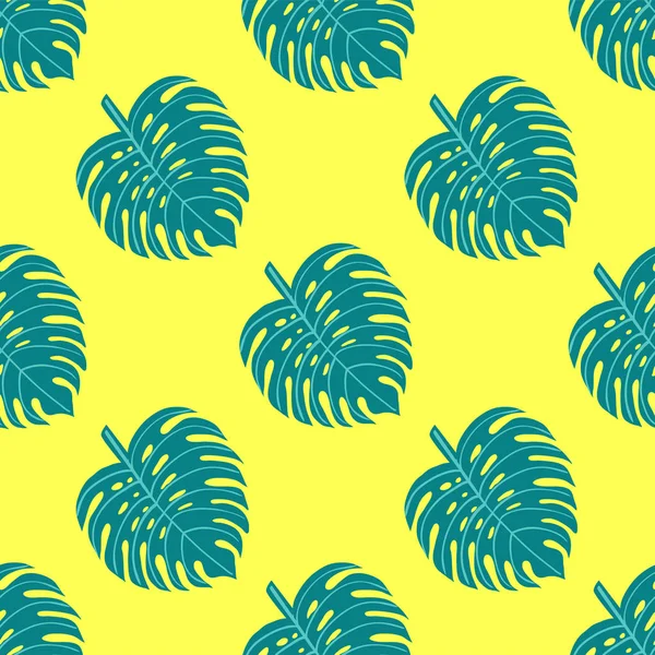Modèle tropical sans couture avec des feuilles sur fond jaune . — Image vectorielle