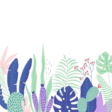 Tropikal kart yaprakları ile. Tropikal çerçeve. Vektör