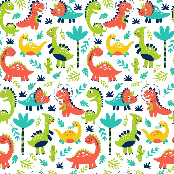 Απρόσκοπτη μοτίβο με χαριτωμένα δεινόσαυρους για παιδιά εκτύπωσης. Διάνυσμα — Διανυσματικό Αρχείο