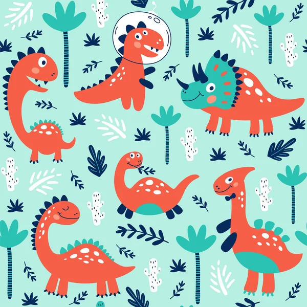 Wzór z cute dinozaury dla dzieci wydruku. Wektor — Wektor stockowy