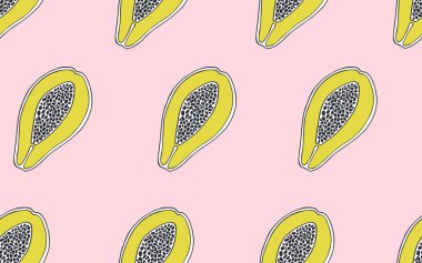 Pembe bir arka plan üzerinde papaya ile Seamless modeli. Vektör