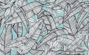 Muz ile Dikişsiz tropikal desen bırakır. Elle çizilmiş vektör