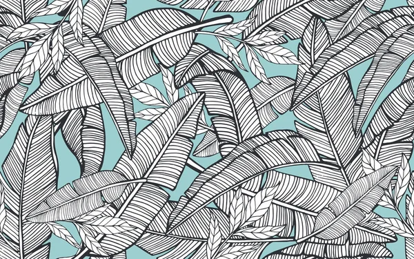 Modèle tropical sans couture avec des feuilles de banane. Vecteur dessiné à la main — Image vectorielle