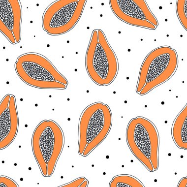 Papaya ile Seamless modeli. Elle çizilmiş vektör