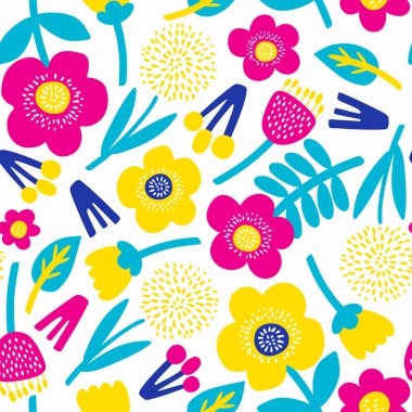 Beyaz bir arka plan üzerinde çiçekler ile Dikişsiz desen. Vektör.