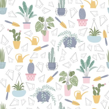 Tencerede ev bitkileri ile dikişsiz desen. Vektör