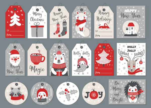 Набор веселых рождественских ярлыков и открыток с элементами ручной работы. Вектор — стоковый вектор