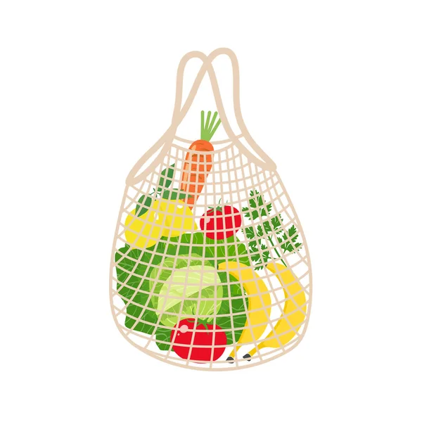 Σακούλα με λαχανικά και φρούτα σε λευκό φόντο. Διάνυσμα — Διανυσματικό Αρχείο