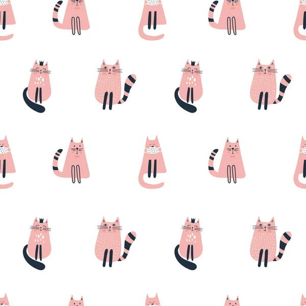 Seamless Pattern Cute Cat Kids Print Vector Illustration — Stock Vector