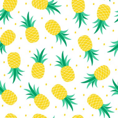 Beyaz arka planda ananas desenli kusursuz desen. Vektör illüstrasyonu