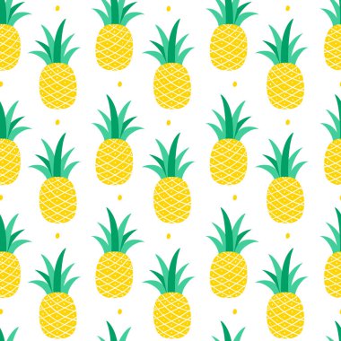 Beyaz arka planda ananas desenli kusursuz desen. Vektör illüstrasyonu