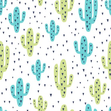 Şirin kaktüsleri olan kusursuz bir desen. Vektör illüstrasyonu