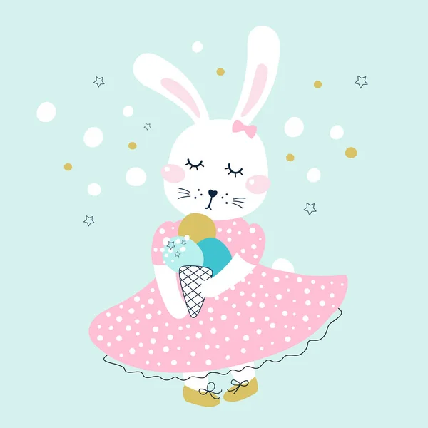 Carte Voeux Avec Lapin Glace Empreinte Enfants Illustrations Vectorielles — Image vectorielle