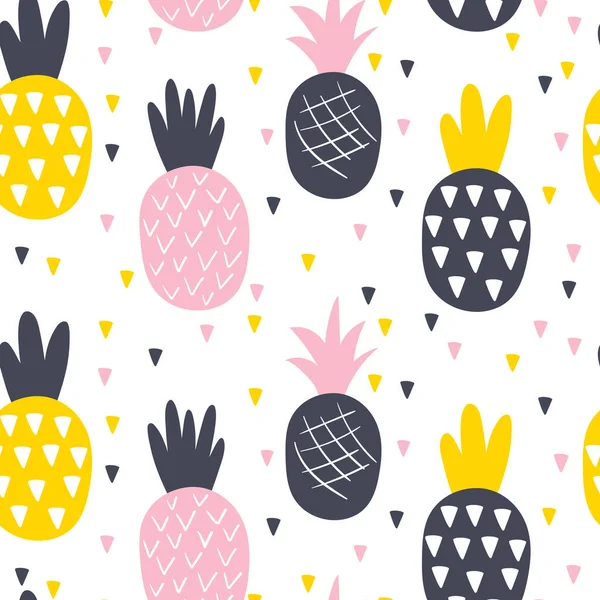 Nahtloses Muster Mit Ananas Auf Weißem Hintergrund Vektorillustration — Stockvektor