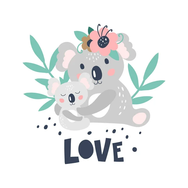 Carte Avec Koala Mignon Sur Fond Blanc Empreinte Enfants Illustration — Image vectorielle