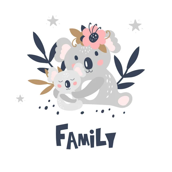 Carte Avec Koala Mignon Sur Fond Blanc Empreinte Enfants Illustration — Image vectorielle