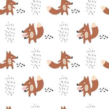 Beyaz arka planda şirin bir tilki. Çocuklar basar. Vektör Illustratio