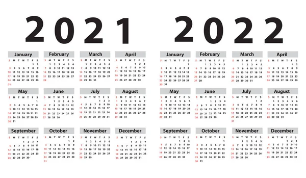 Kalender Ingesteld 2021 2022 Beginnen Vanaf Zondag Vectorillustratie — Stockvector