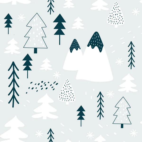 有圣诞树的冬季花纹 矢量图解 — 图库矢量图片