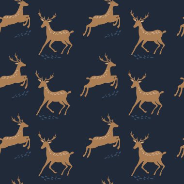 Geyiklerde pürüzsüz desen. Kış dönemi. Vektör illüstrasyonu