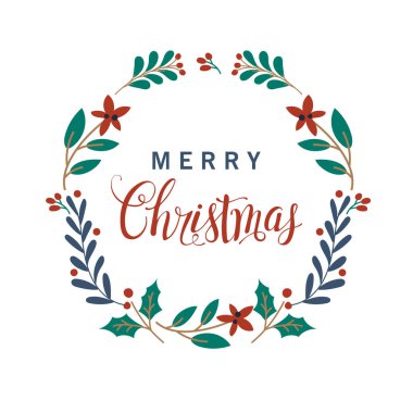 El çizimi poster Mutlu Noeller. Tebrik kartı. Noel çelengi. Vektör illüstrasyonu  