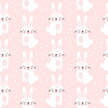 Sevimli tavşanla kusursuz desen. Çocuksu bir parmak izi. Vektör illüstrasyonları