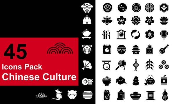 glyph icons pack about chinese culture and modern festivals celebrate the new year with ornament lantern decorations Lotus flower